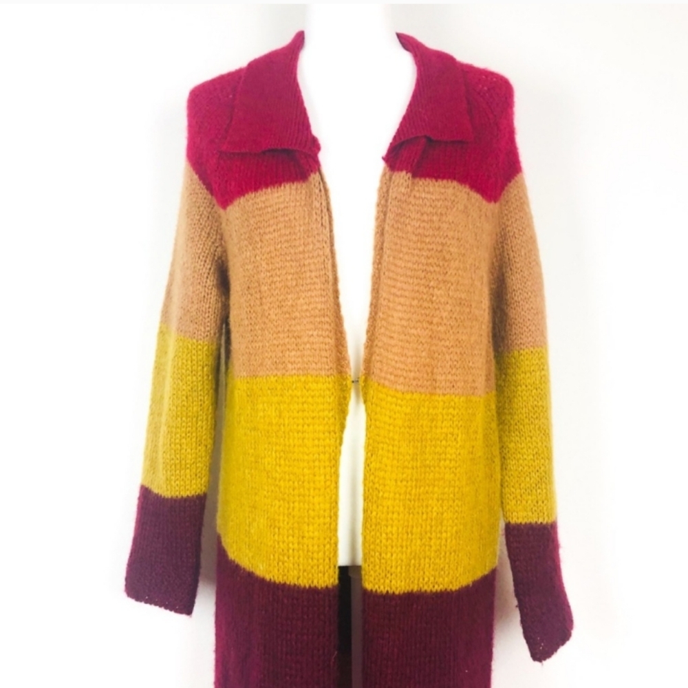 Free People Over The Rainbow Multicolor Long Striped Cardigan Sweater Large - Picture 14 of 16